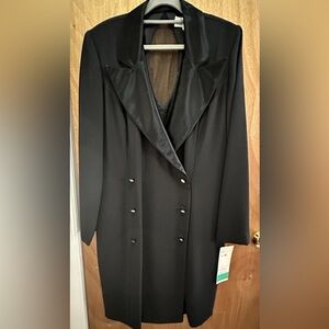 Vintage Ever Beauty Black Formal Tuxedo Dress Size 12 Sheer Back Keyhole NWT